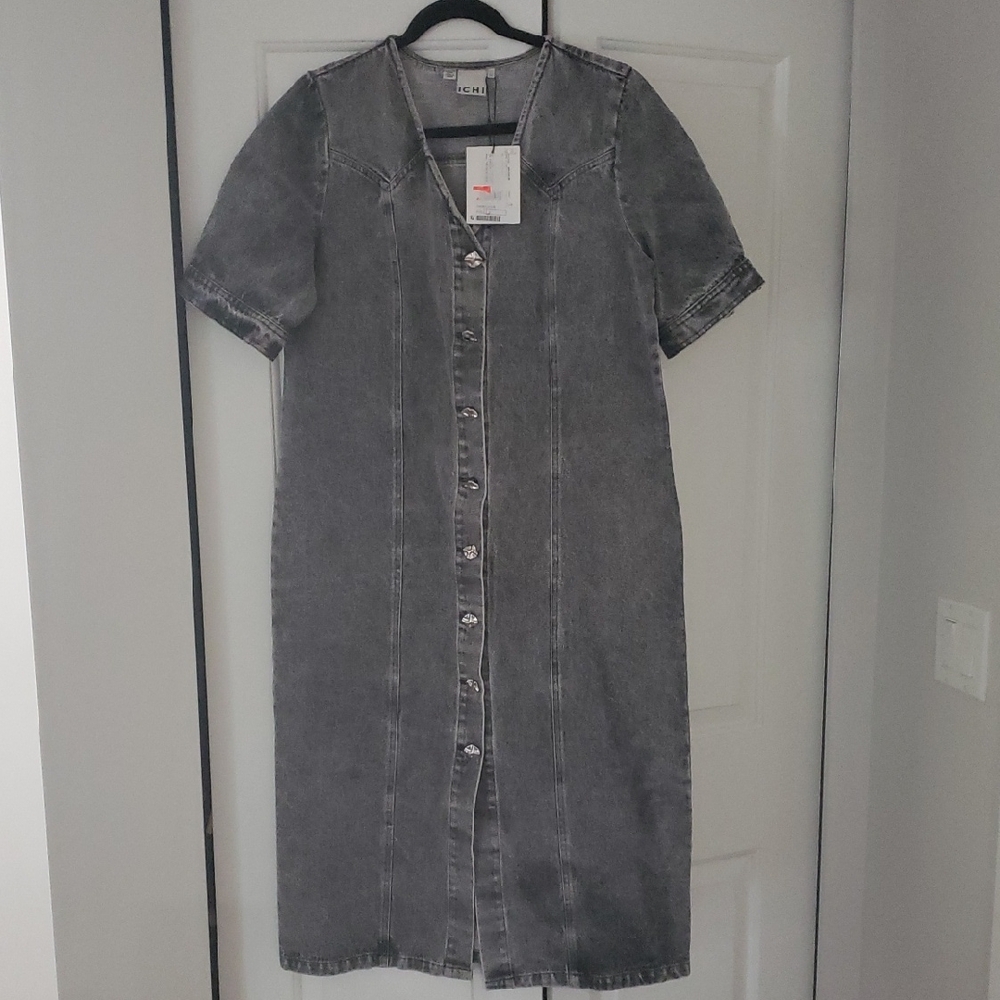 Gray Button-Down Denim Dress ICHI